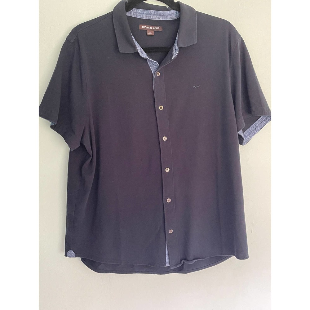 Men's Michael Kors Navy Button Up Polo Shirt XL
